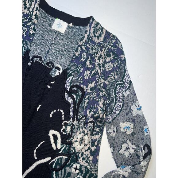HWR Anthropologie Cardigan Women’s Size S Navy Blue Emma Embroidered Open Front - Picture 3 of 16